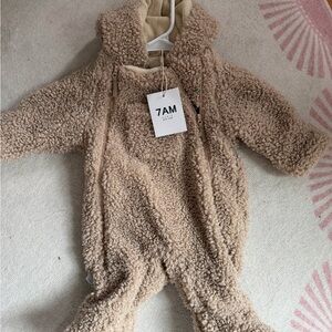 7AM Beige Sherpa Baby Snowsuit Size 3-6 month NWT
